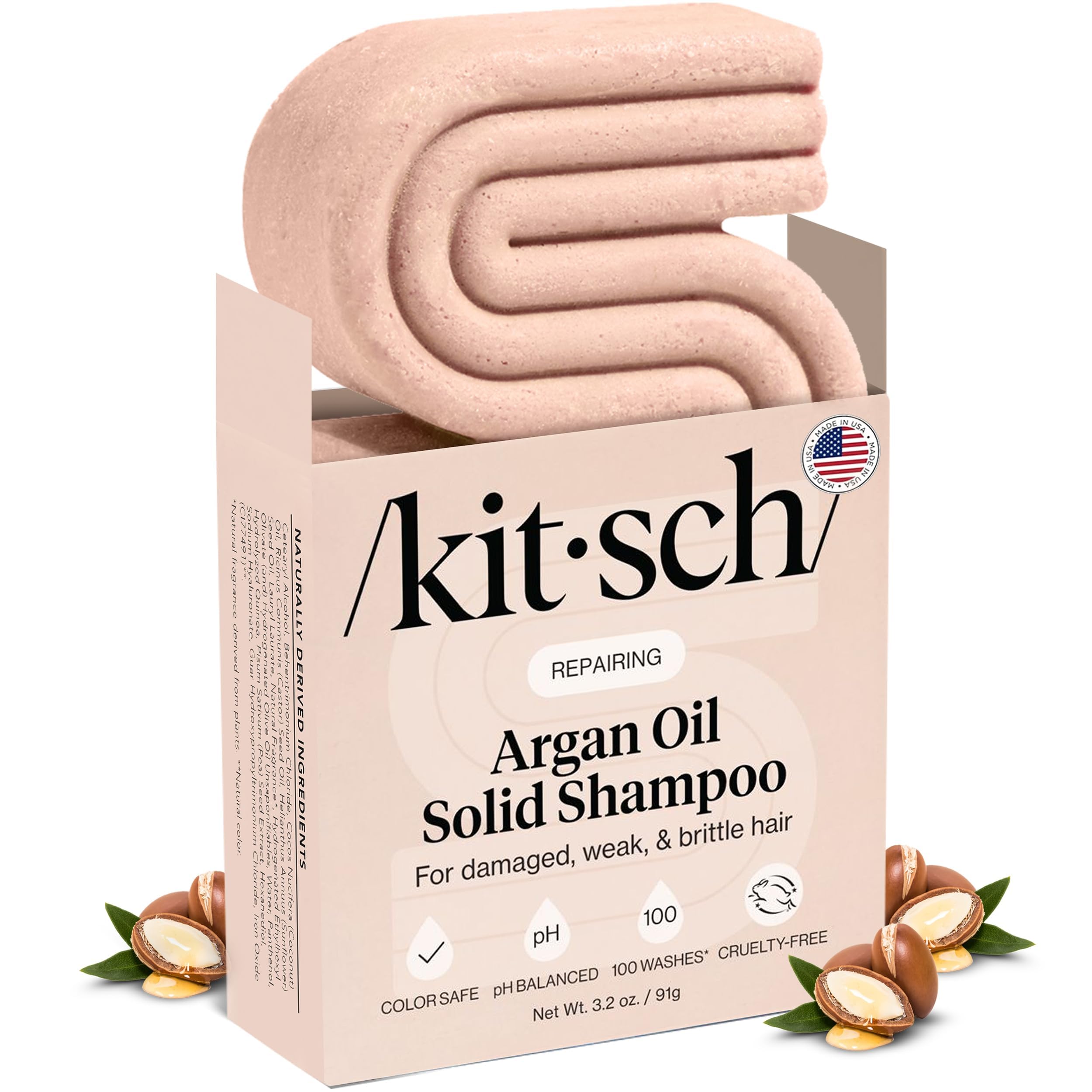 Kitsch Argan Oil Shampoo Bar packaging shows travel-friendly eco design.