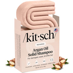 Kitsch Argan Oil Shampoo Bar packaging shows travel-friendly eco design.