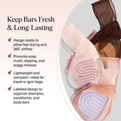 Kitsch Bar Soap Saver Bag highlights 360 degree airflow to help bars dry faster.