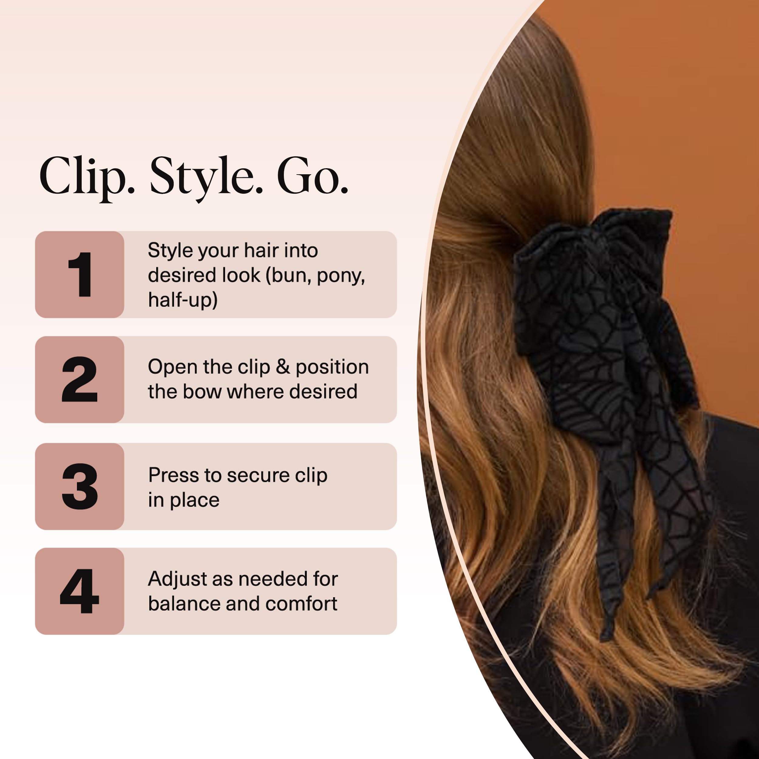 Kitsch black ribbon hair clip secure clip mechanism grips without slipping during daily activity