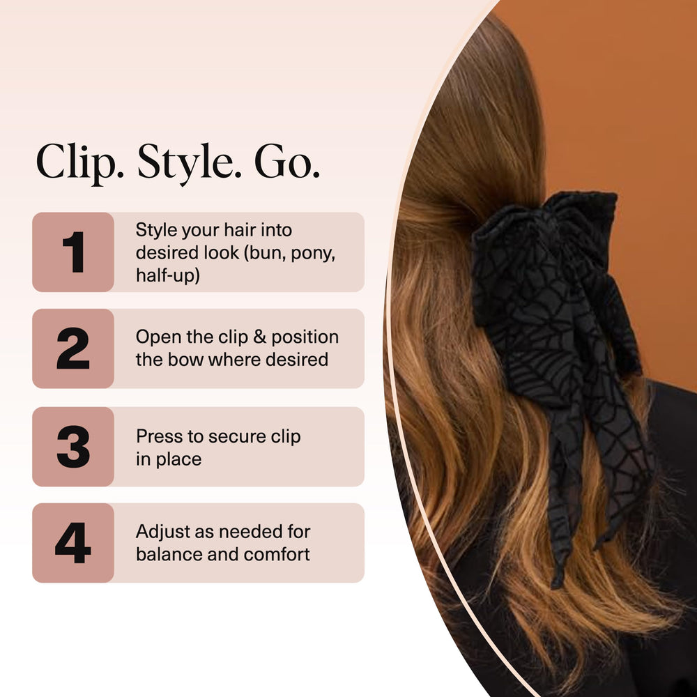 Kitsch black ribbon hair clip secure clip mechanism grips without slipping during daily activity