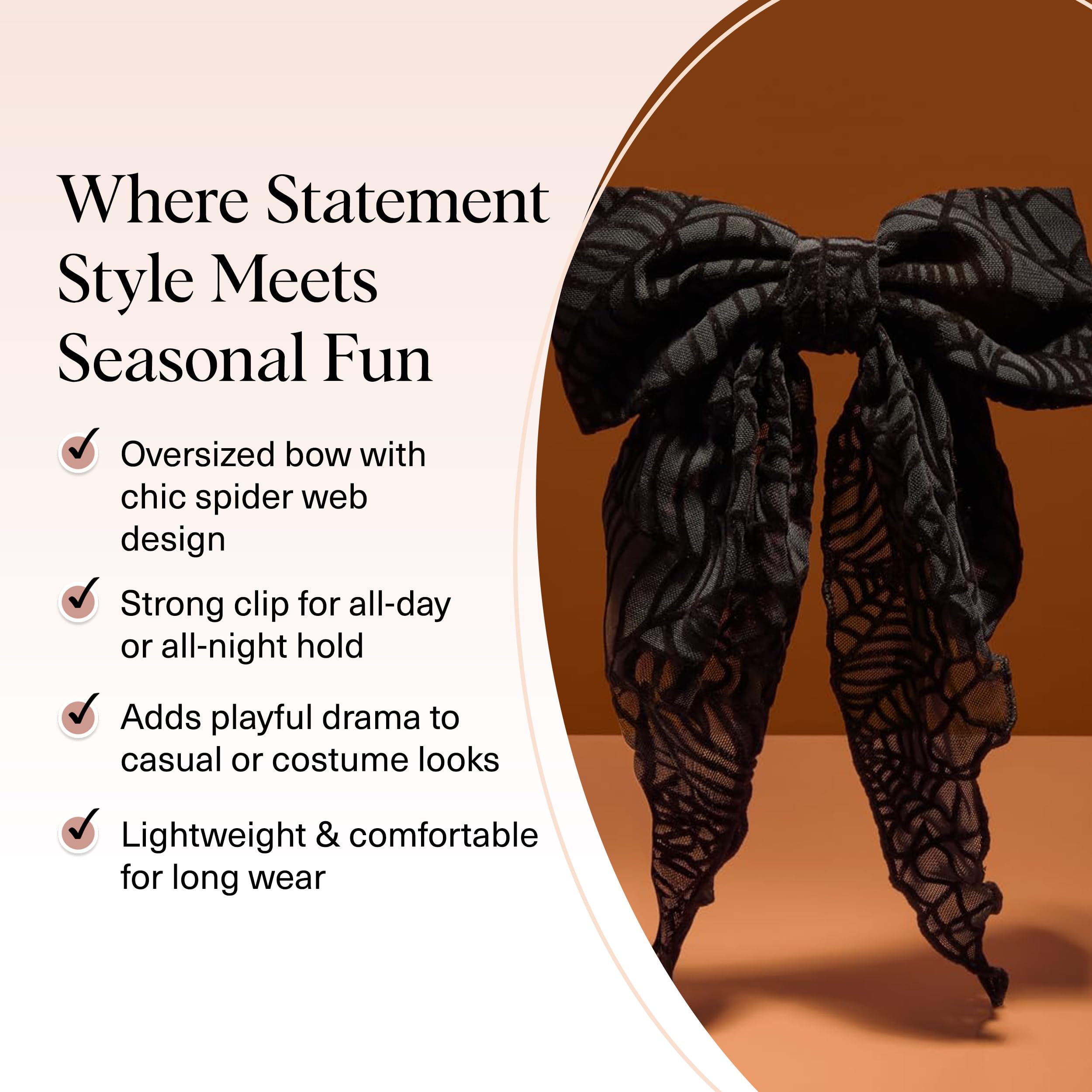 Kitsch black ribbon hair clip half-up style showcases lightweight comfort for extended wear