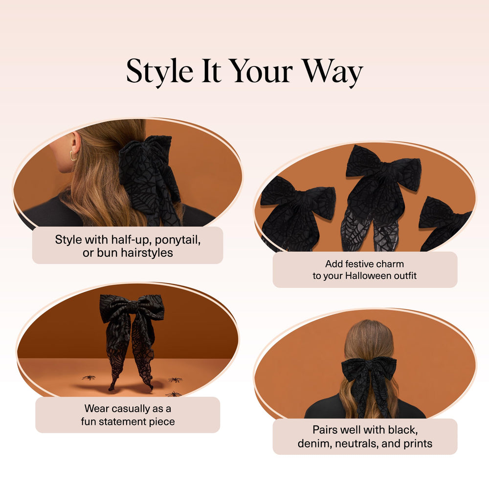 Kitsch black ribbon hair clip made from recycled materials supports eco-conscious styling