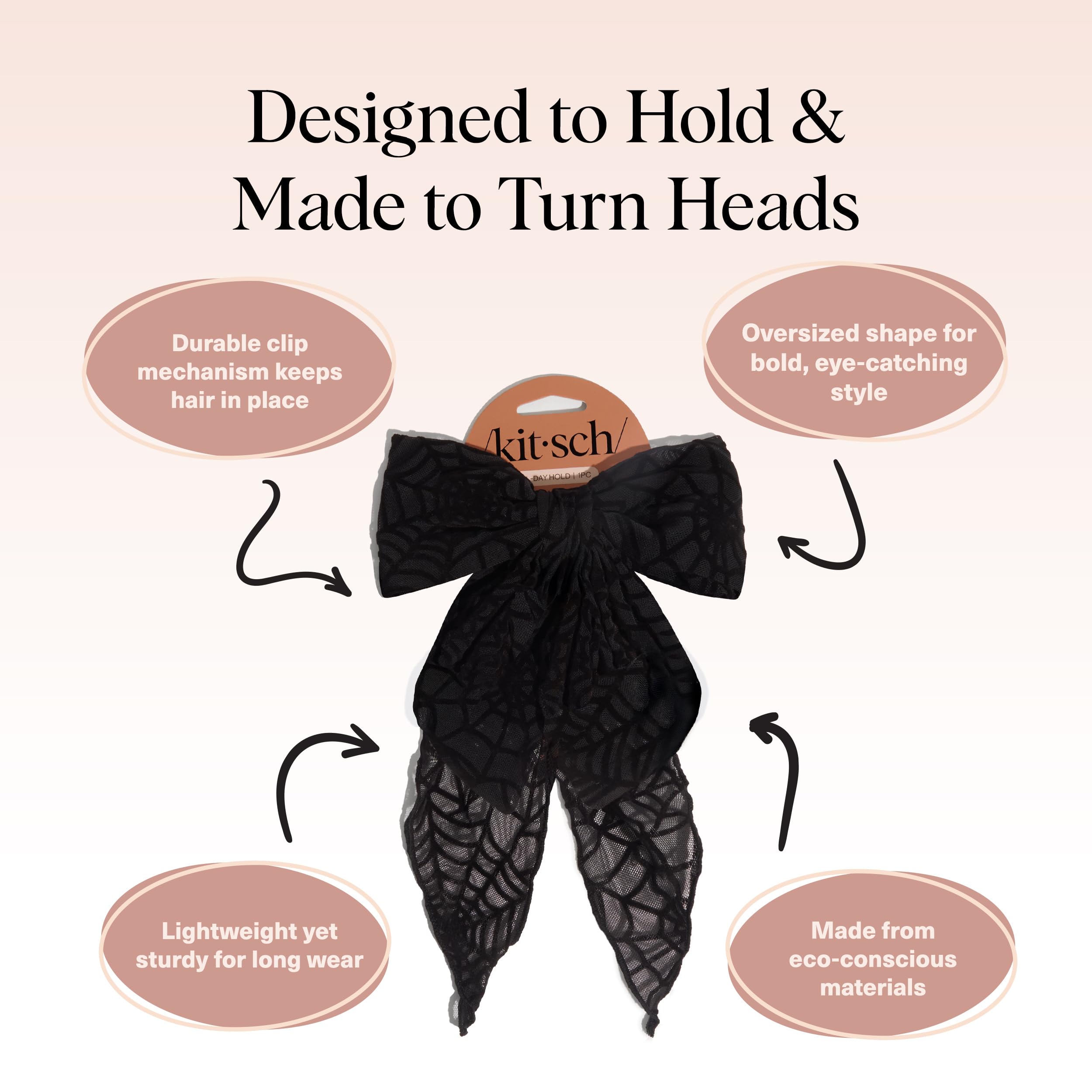 Kitsch black ribbon hair clip side profile with glossy finish enhances any outfit