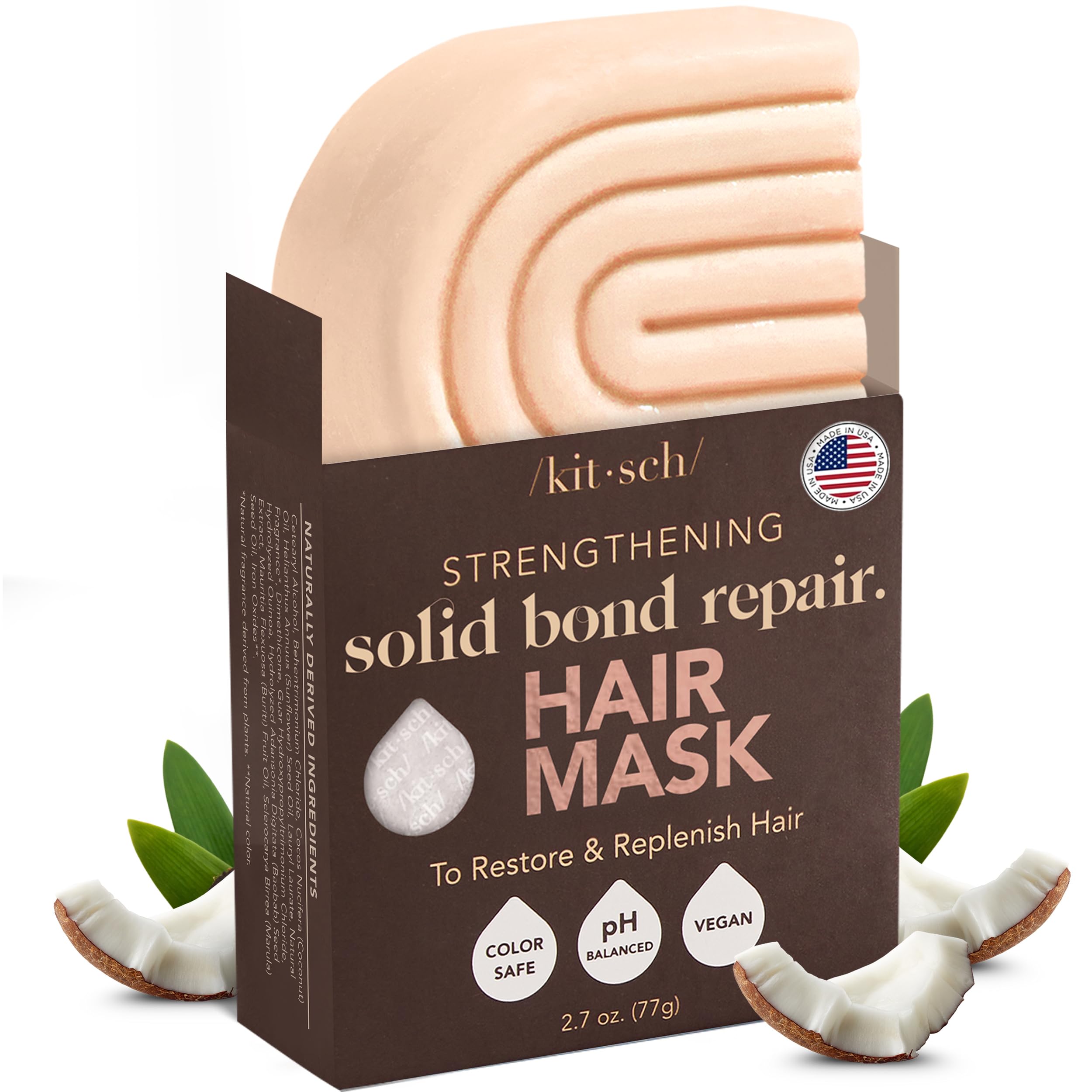 Kitsch Bond Repair Hair Mask packaging with solid bar for zero-waste care.
