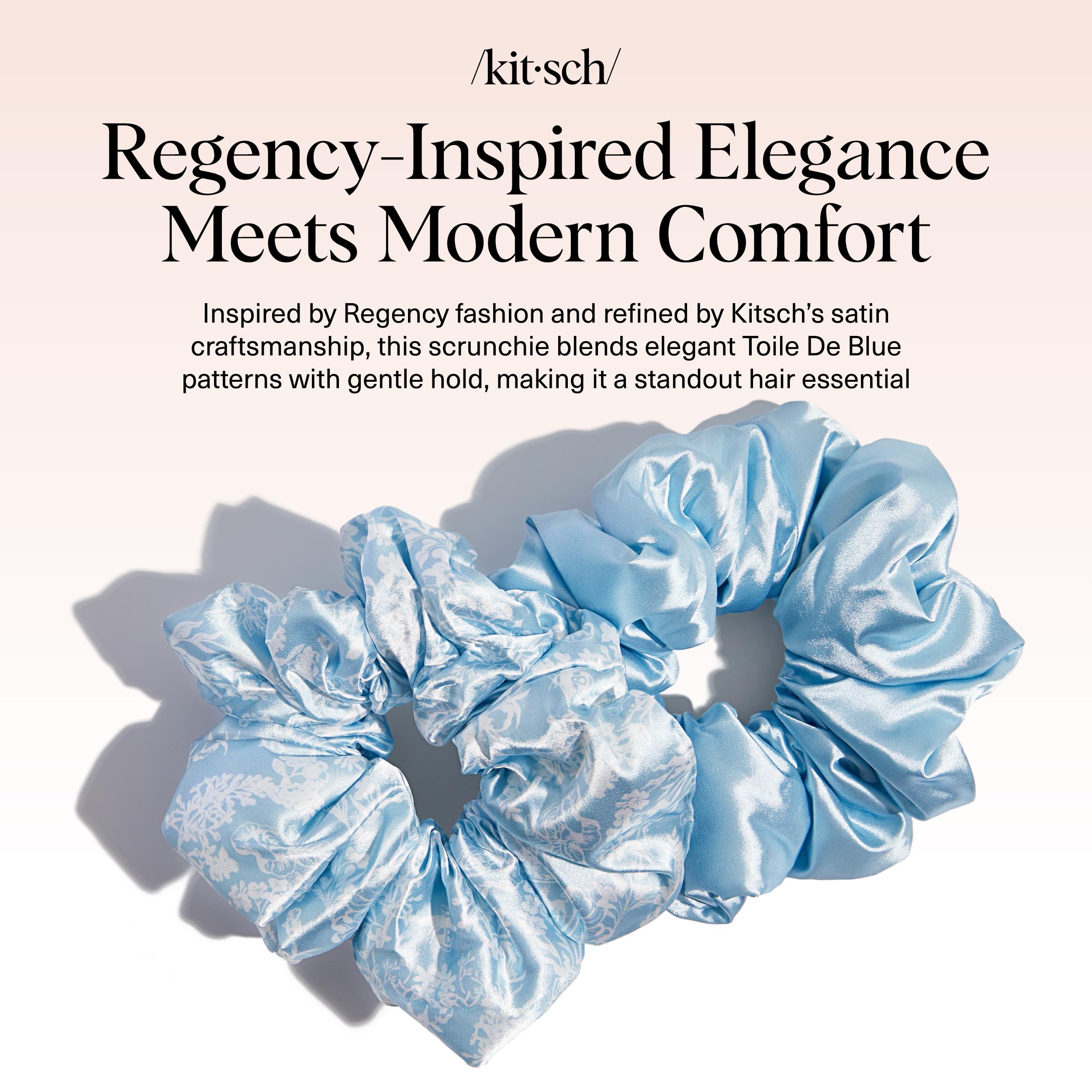 Kitsch Bridgerton scrunchies de satén, azul, diseño suave que reduce tirones.