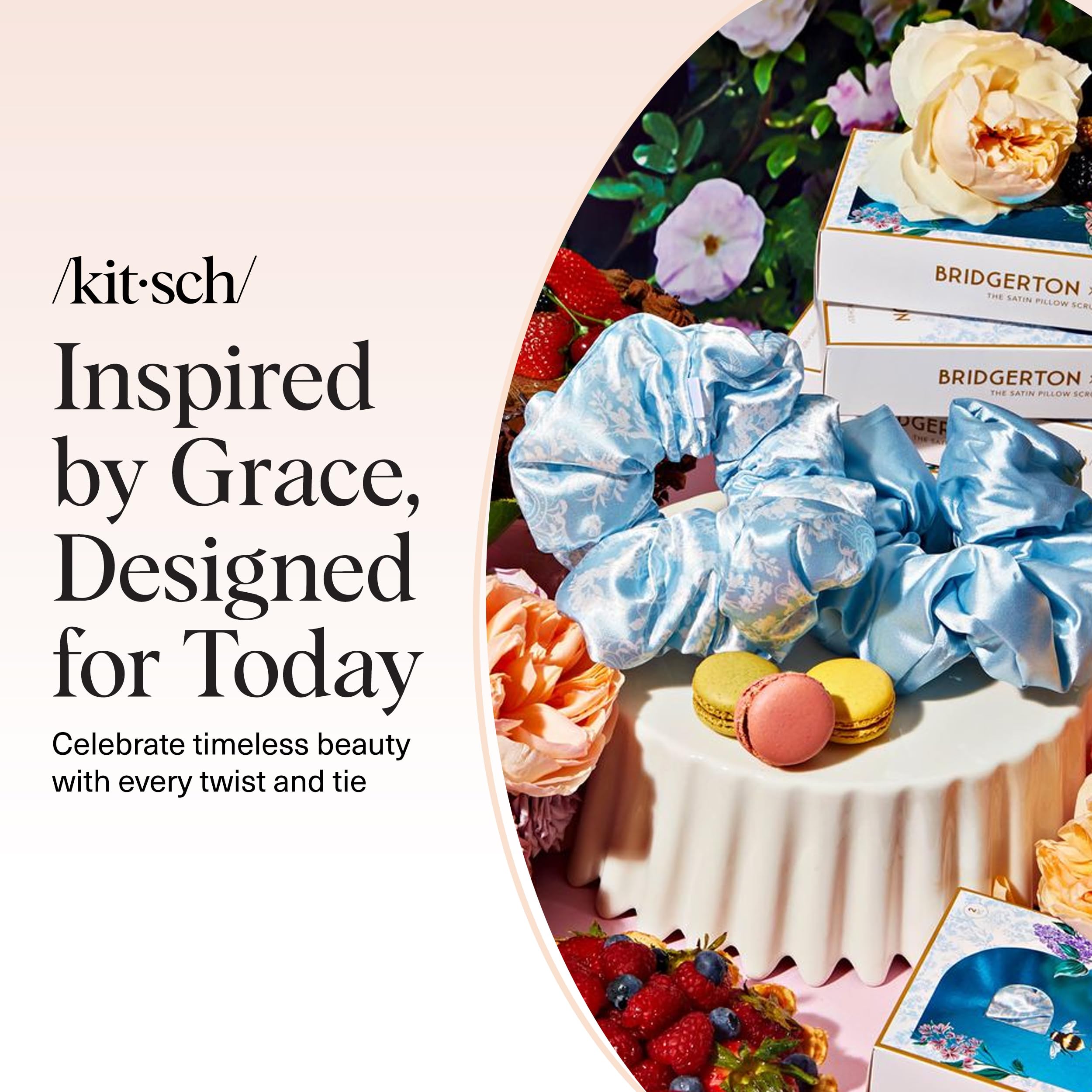 Kitsch Bridgerton satin scrunchies stitching detail shows durable elastic without dents.