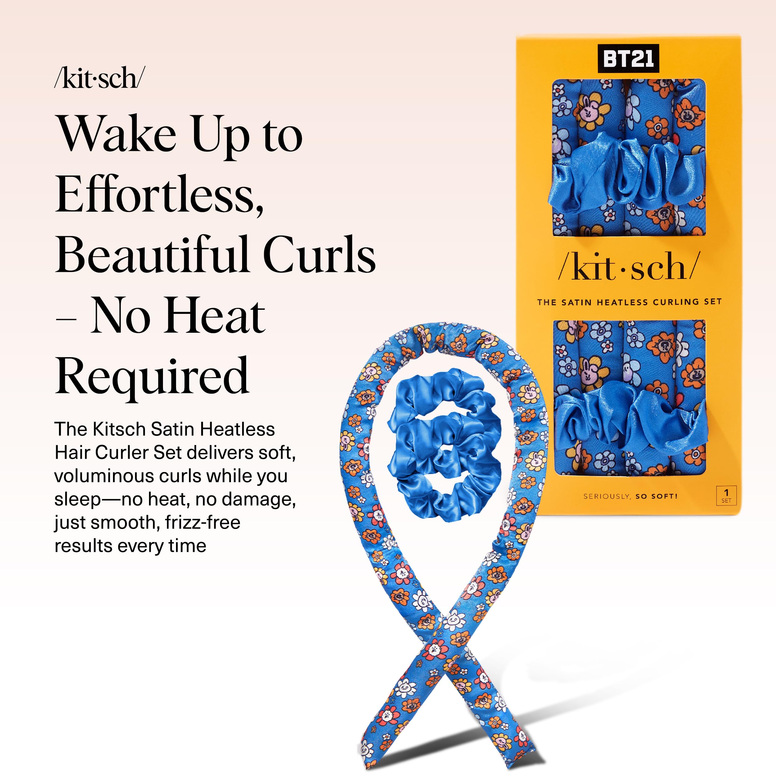 Kitsch BT21 overnight curl rod setup shows ease of use for heat-free curls.
