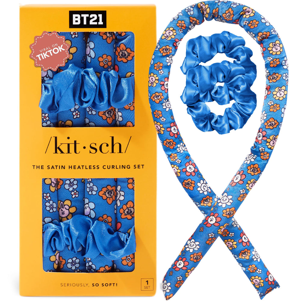 Kitsch BT21 satin heatless curl headband close-up for gentle overnight styling.