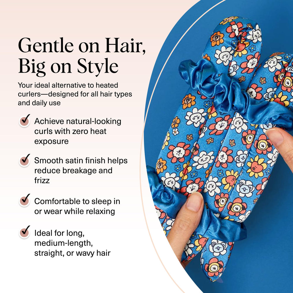 Kitsch BT21 satin scrunchies pair for secure, frizz-free styling.
