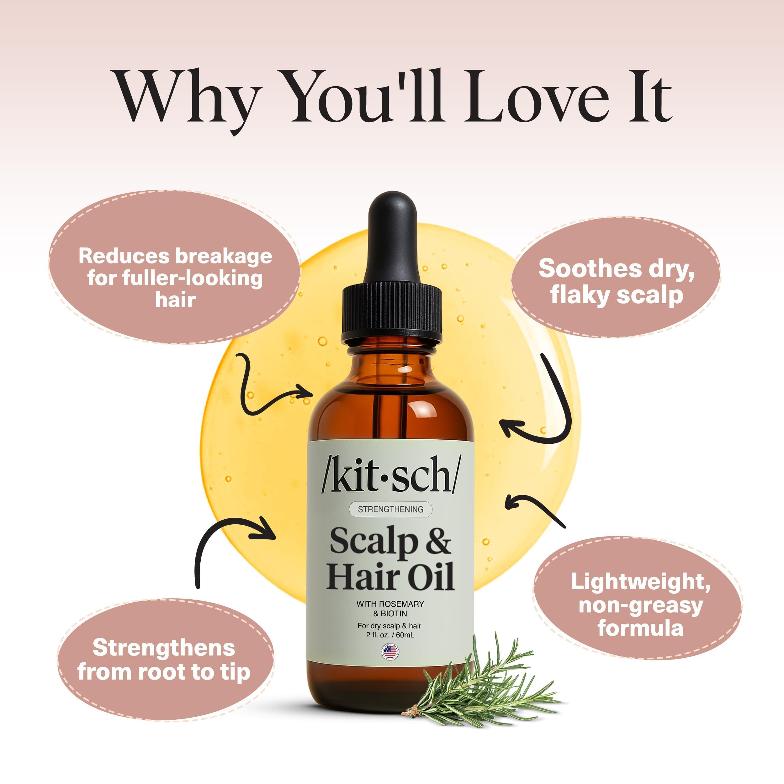 Kitsch castor jojoba blend close-up highlights lightweight hydration for resilient hair