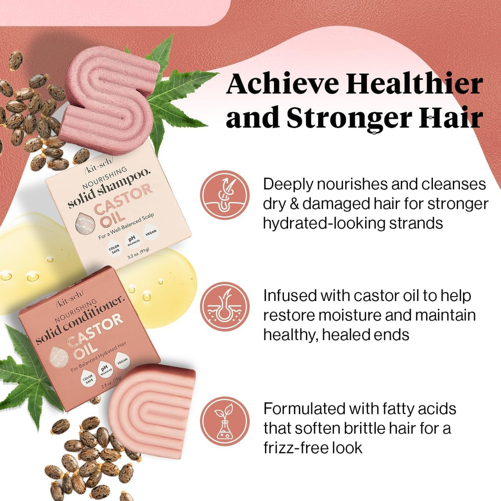 Kitsch Castor Oil Conditioner Bar packaging shows eco-conscious, travel-friendly design