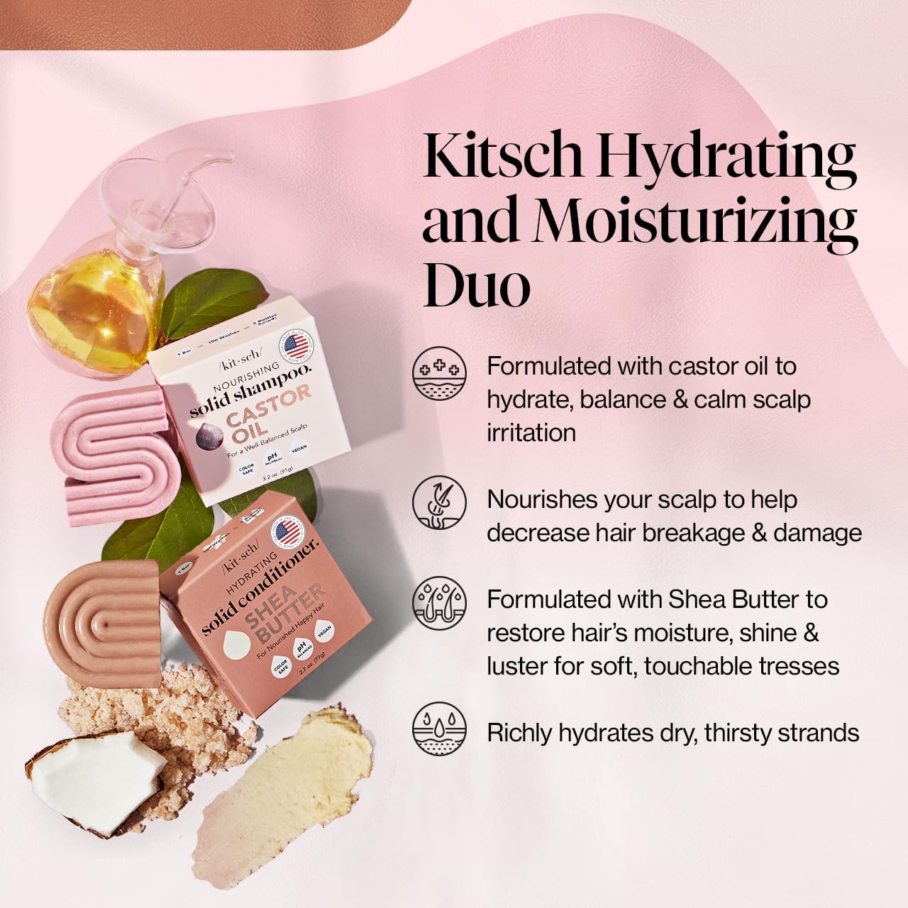 Kitsch castor oil hair care nourishes hair from root to tip.