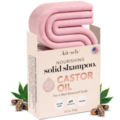 Kitsch Castor Oil Shampoo Bar packaging close-up highlighting eco-friendly design