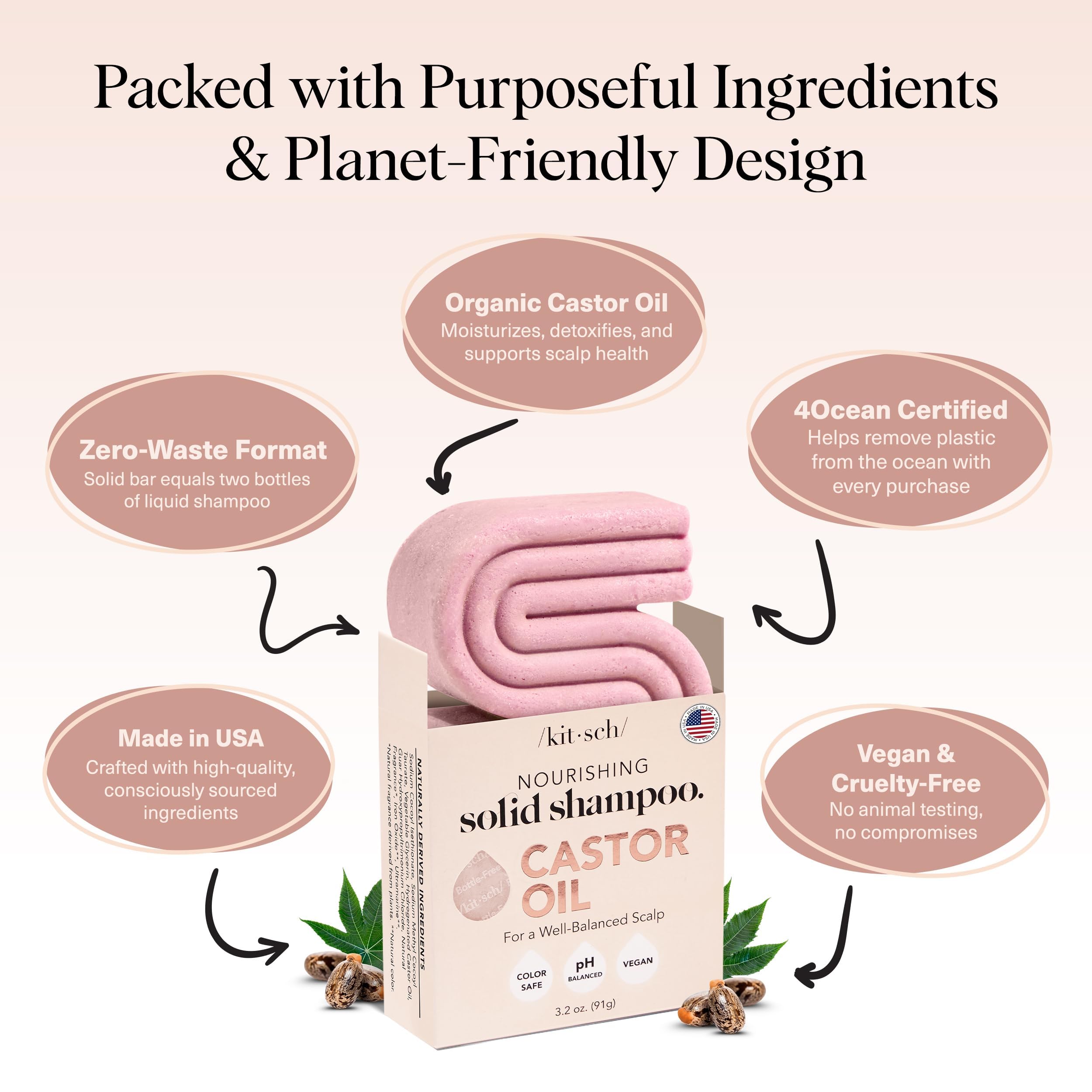 Kitsch Castor Oil Shampoo Bar applied to scalp showing nourishment benefits