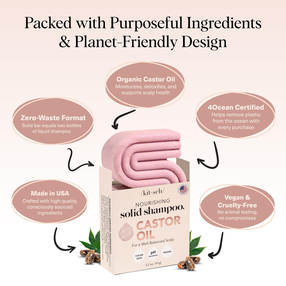 Kitsch Castor Oil Shampoo Bar applied to scalp showing nourishment benefits