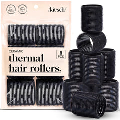 Kitsch Ceramic Thermal Hair Rollers packaging shows a sleek black set ready for travel and gifting