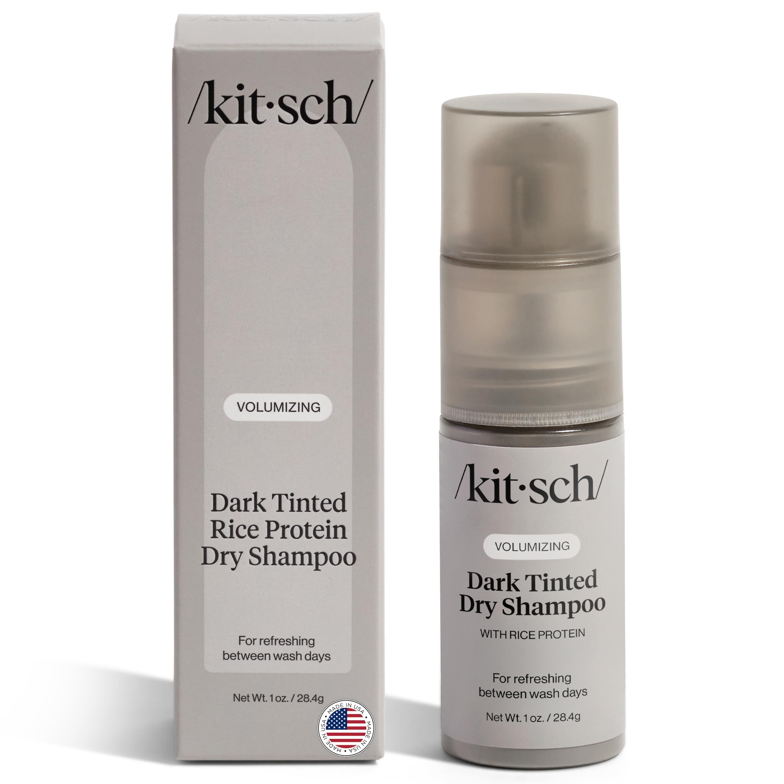 Kitsch champú en seco para cabello oscuro, acabado natural sin polvo visible.