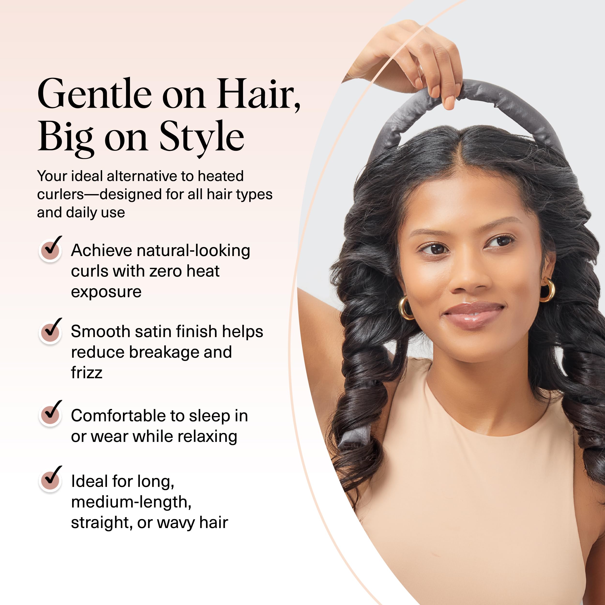 Kitsch charcoal satin scrunchies—gentle grip for secure overnight curl without snagging.