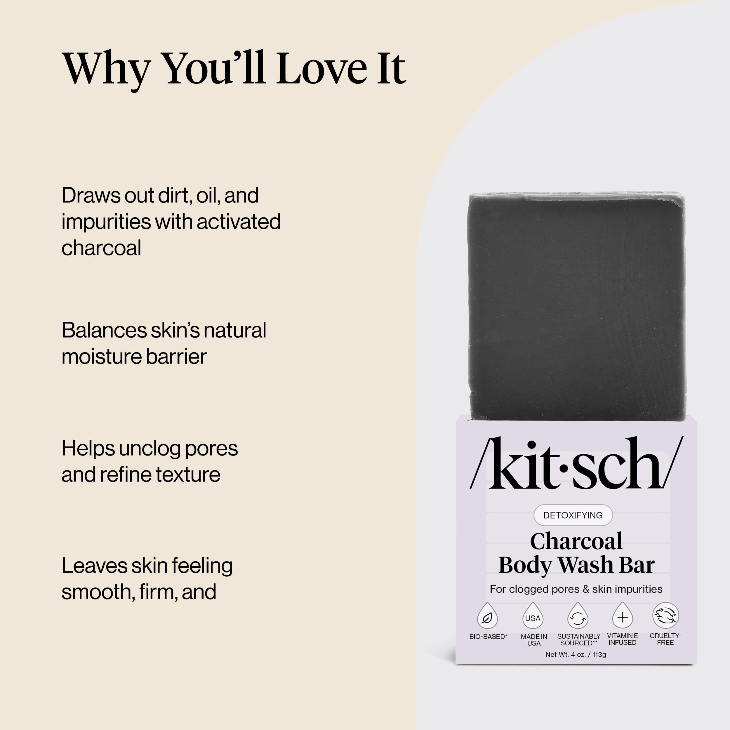 Kitsch Charcoal Soap Bar travel-size perfect for gym showers.