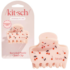 Kitsch cherry print medium hair clip side view shows secure grip