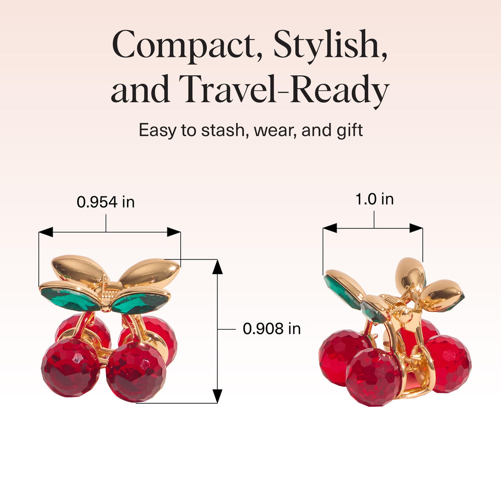 Kitsch cherry small hair clip half-up style for quick chic looks.