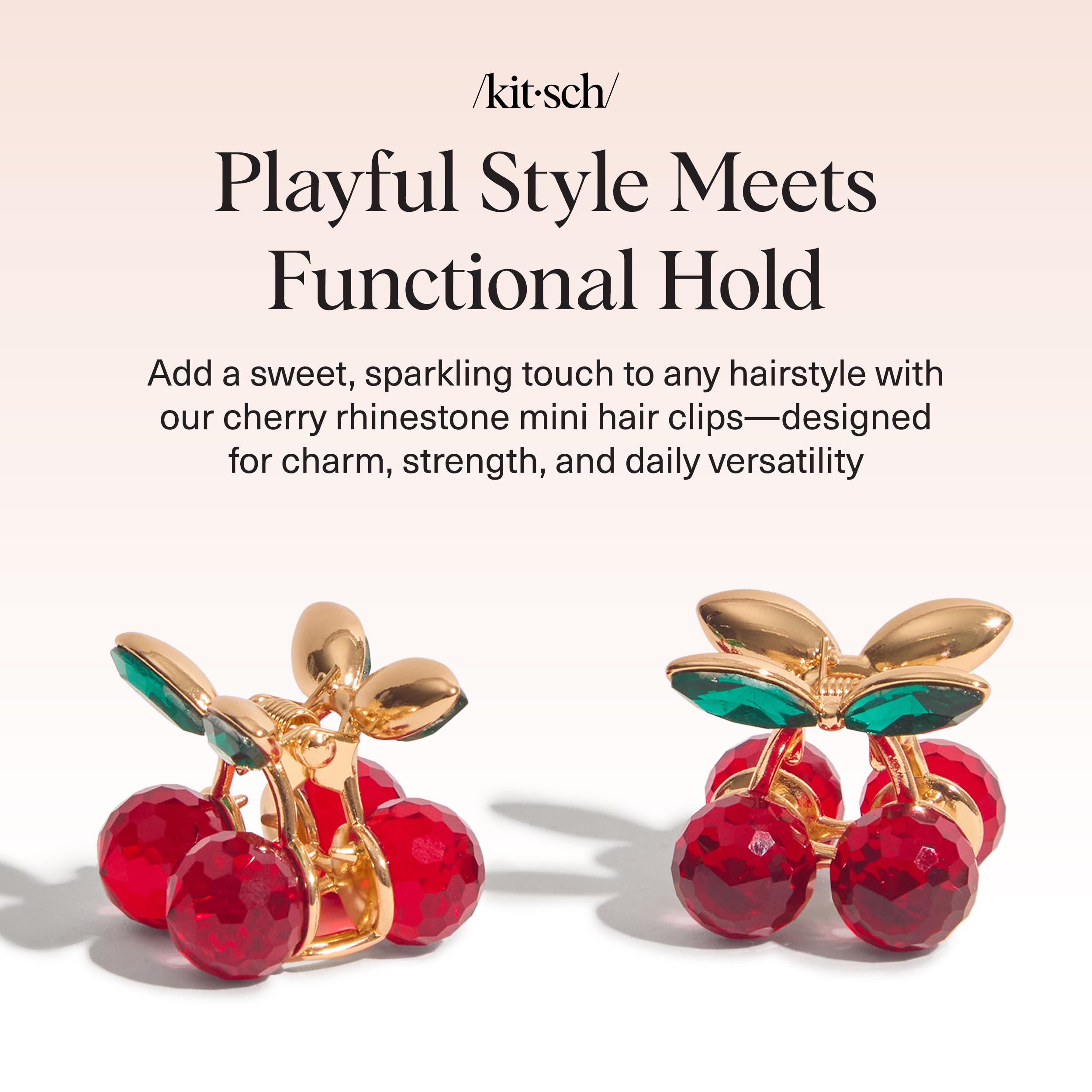 Kitsch cherry small hair clip metal springs detail for secure all-day grip.