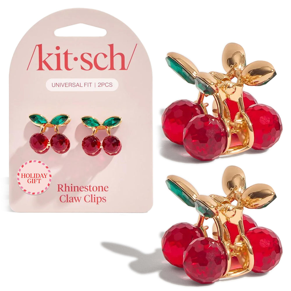 Kitsch cherry small hair clip rhinestones close-up adds sparkle to everyday looks.
