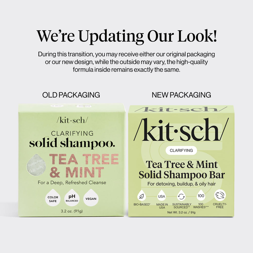 Kitsch Clarifying Tea Tree & Mint Shampoo Bar close-up reveals natural ingredients and refreshing scent.