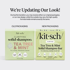 Kitsch Clarifying Tea Tree & Mint Shampoo Bar close-up reveals natural ingredients and refreshing scent.