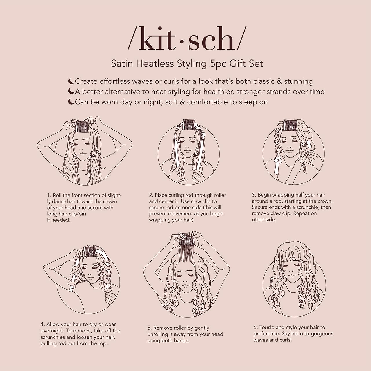 Kitsch claw clip keeps hair secure during styling and sleep.