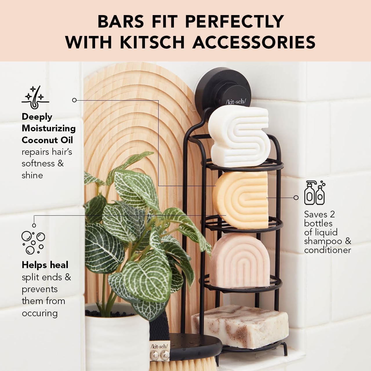Kitsch Coconut Oil Conditioner Bar application shows deep hydration for dry, curly hair.