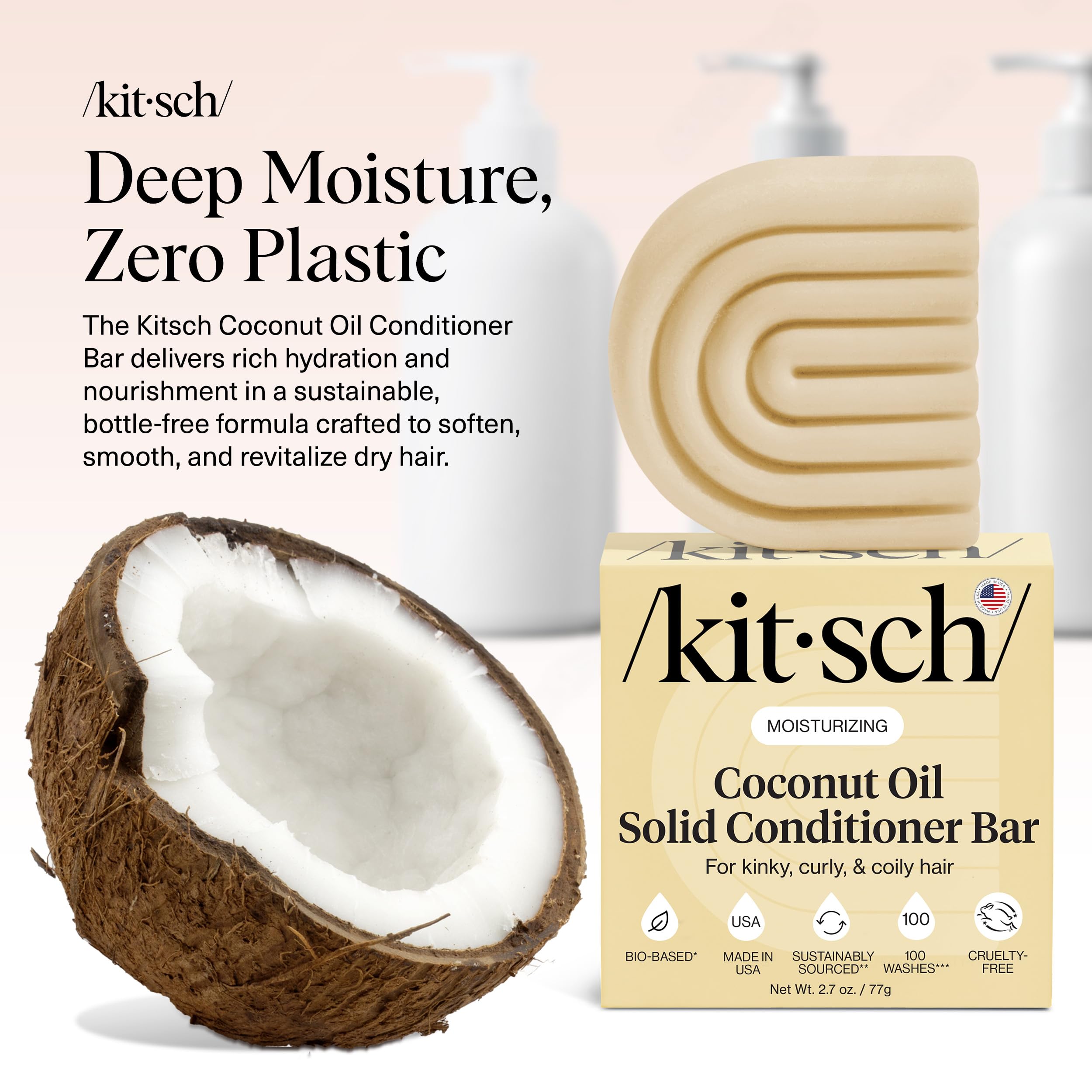 Close-up of Kitsch Coconut Oil Conditioner Bar showcasing its natural ingredients.