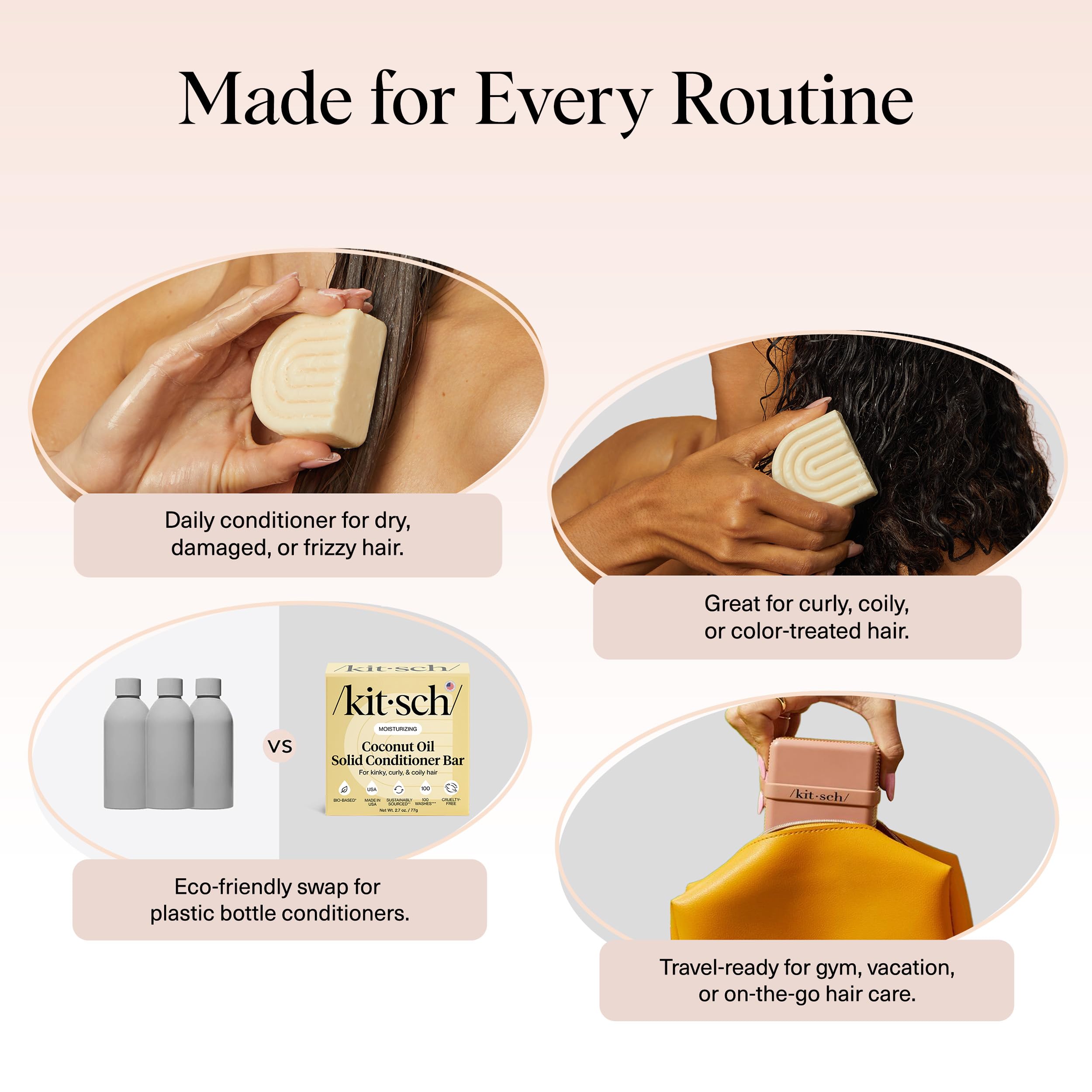 Kitsch Coconut Oil Conditioner Bar showing easy application for daily use.