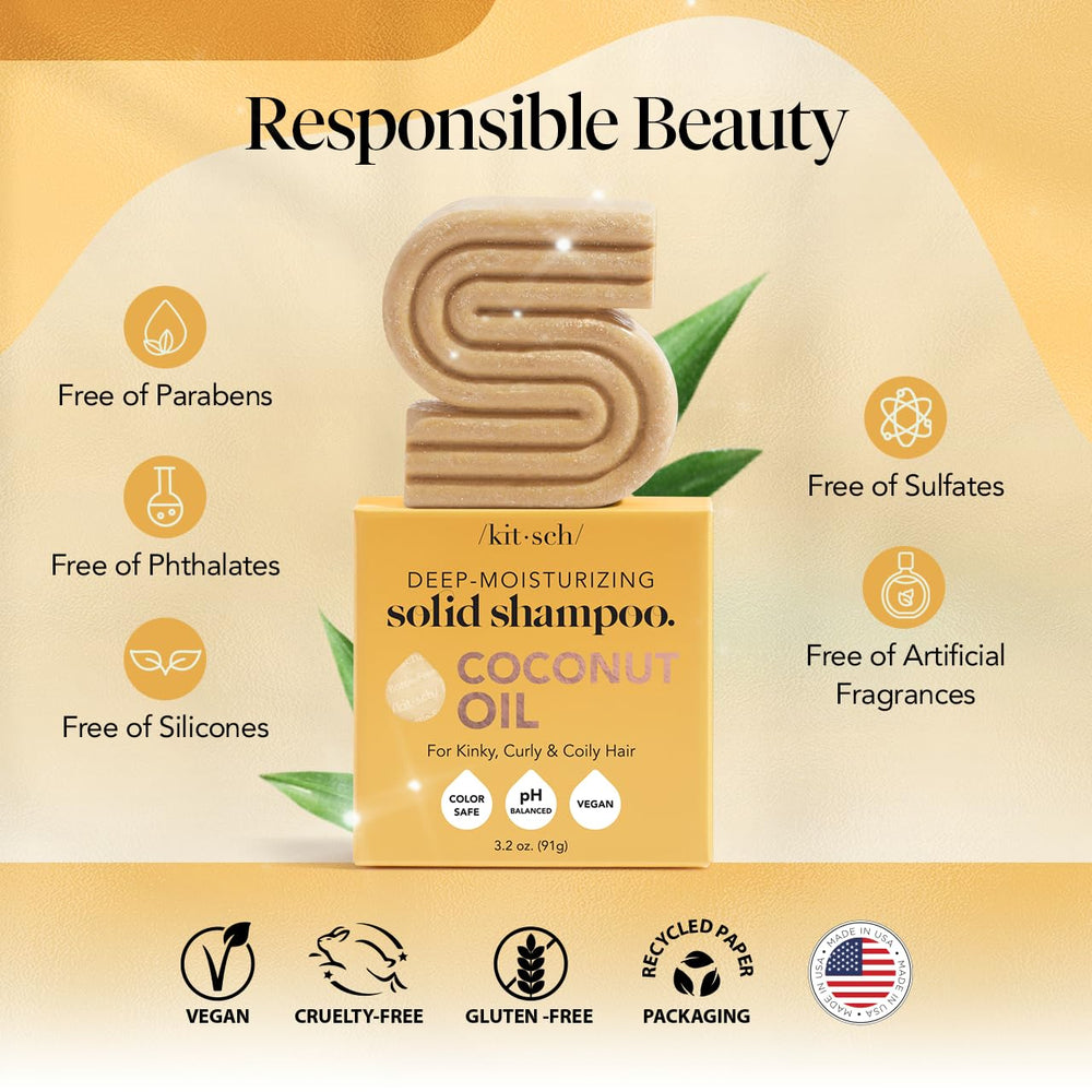 Kitsch Coconut Oil Shampoo Bar USA-made badge signals ethical production and quality