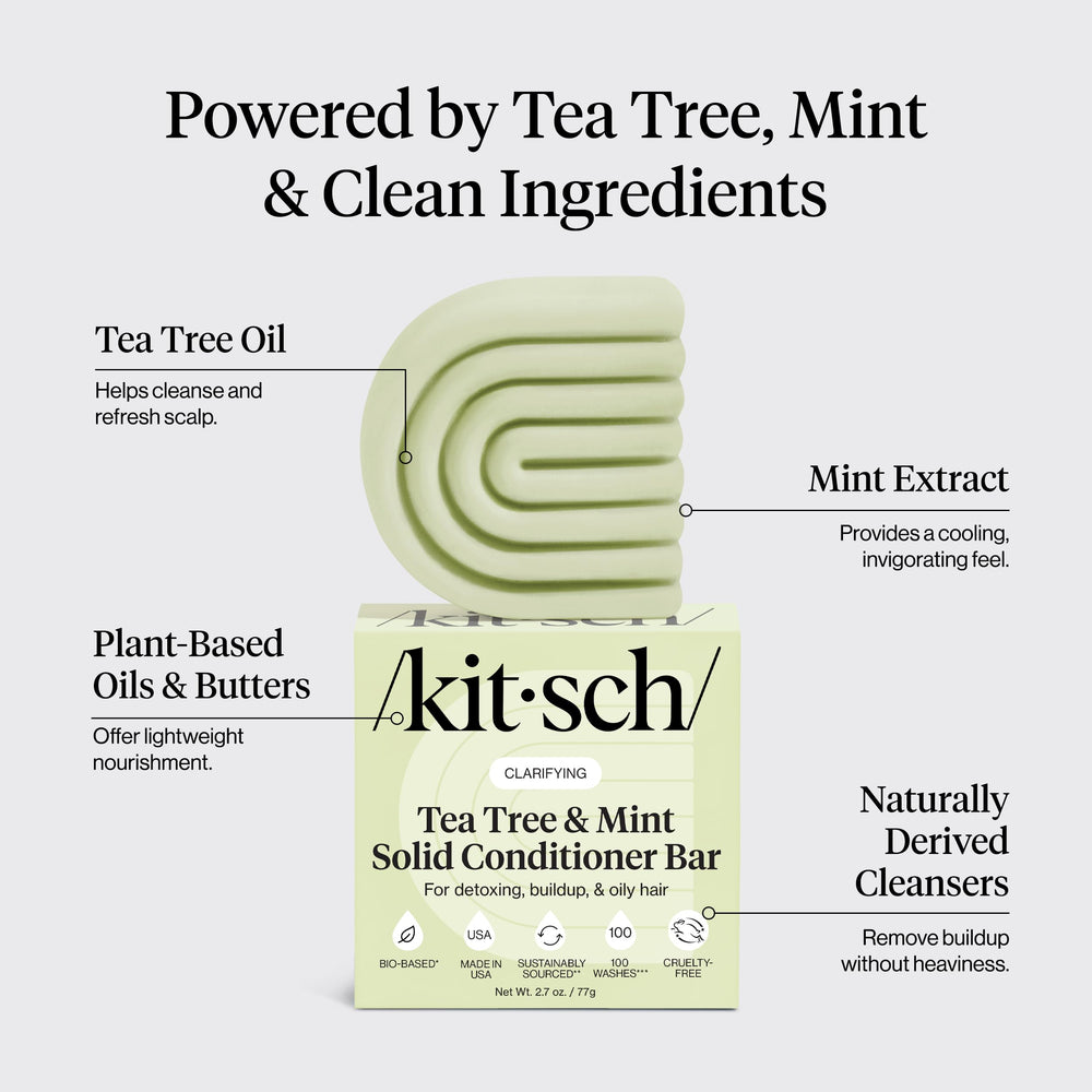 Kitsch conditioner bar close-up reveals texture for easy application and travel-friendly use.