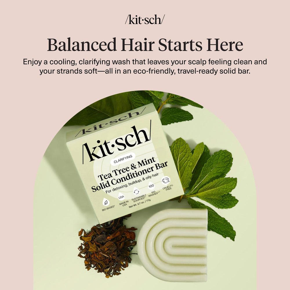 Kitsch conditioner bar on shelf with mint evokes refreshing aroma and scalp-care vibes.