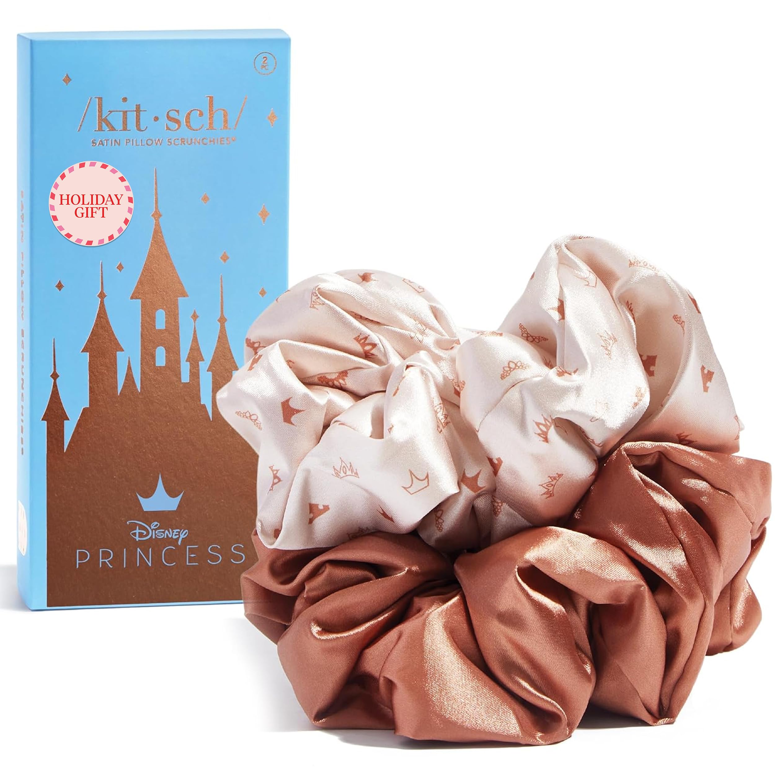 Kitsch Desert Crown satin scrunchie in bronze for gentle hair holding.