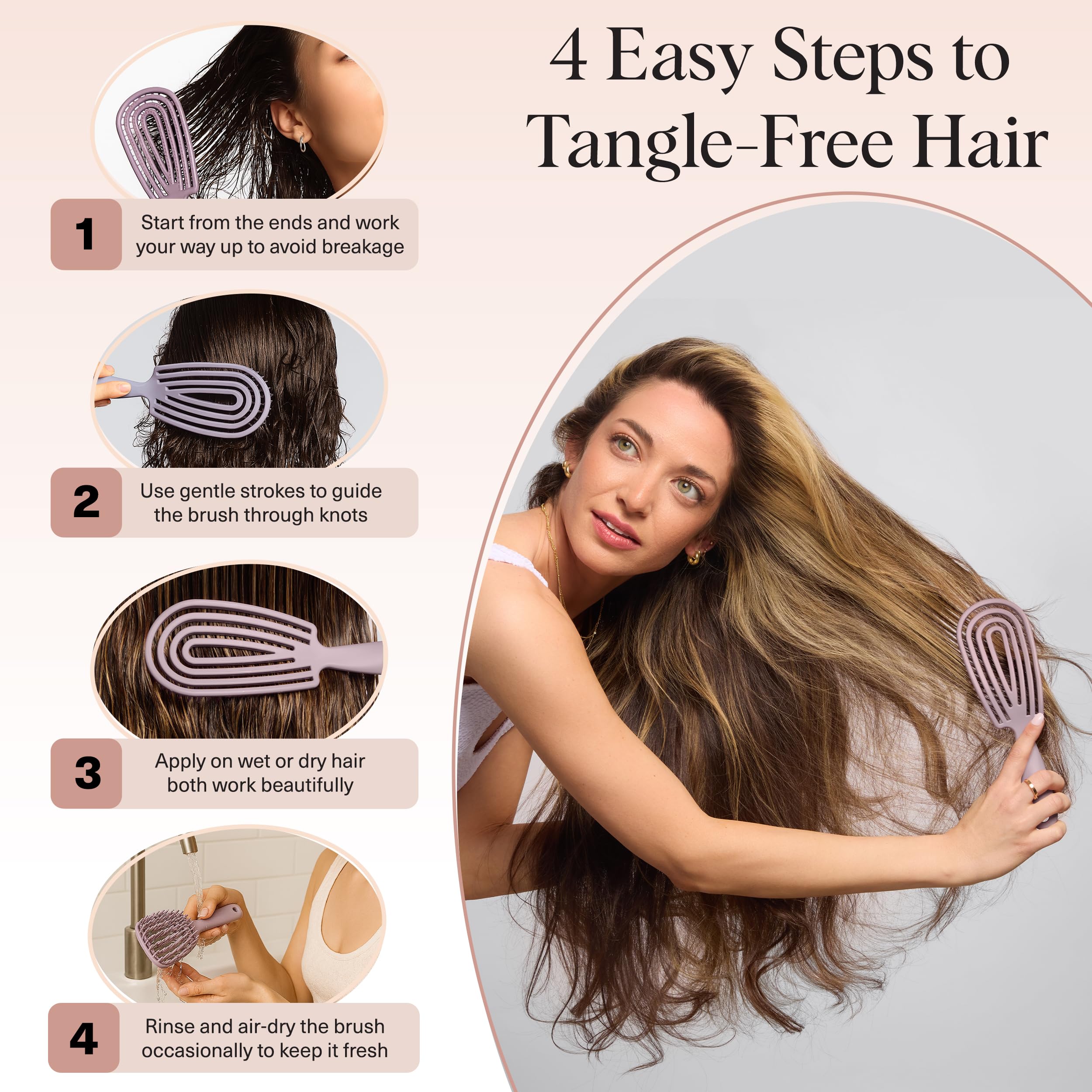 Kitsch Detangler Brush works with all hair types for detangling ease.