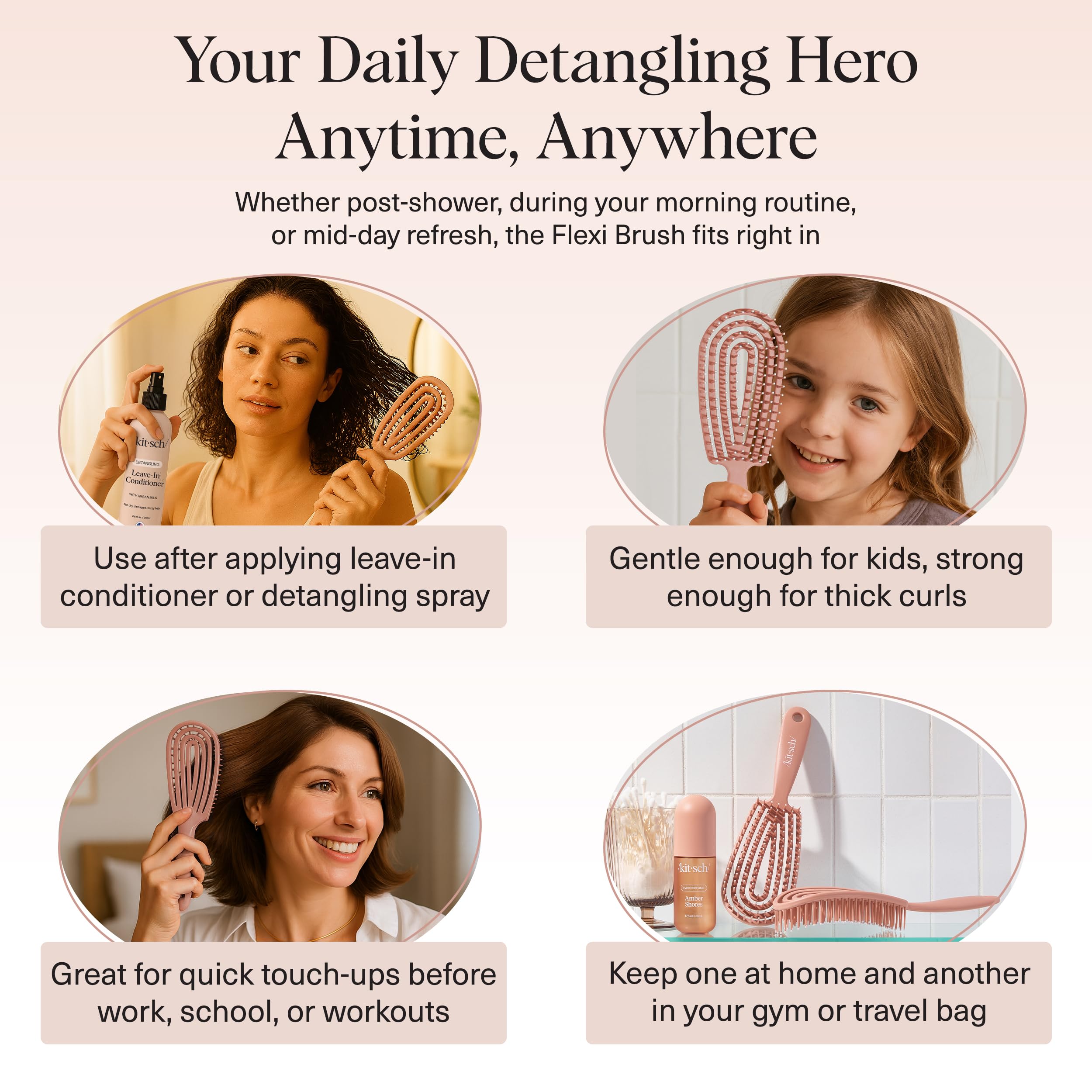 Kitsch Detangler Brush suitable for all hair textures and types.
