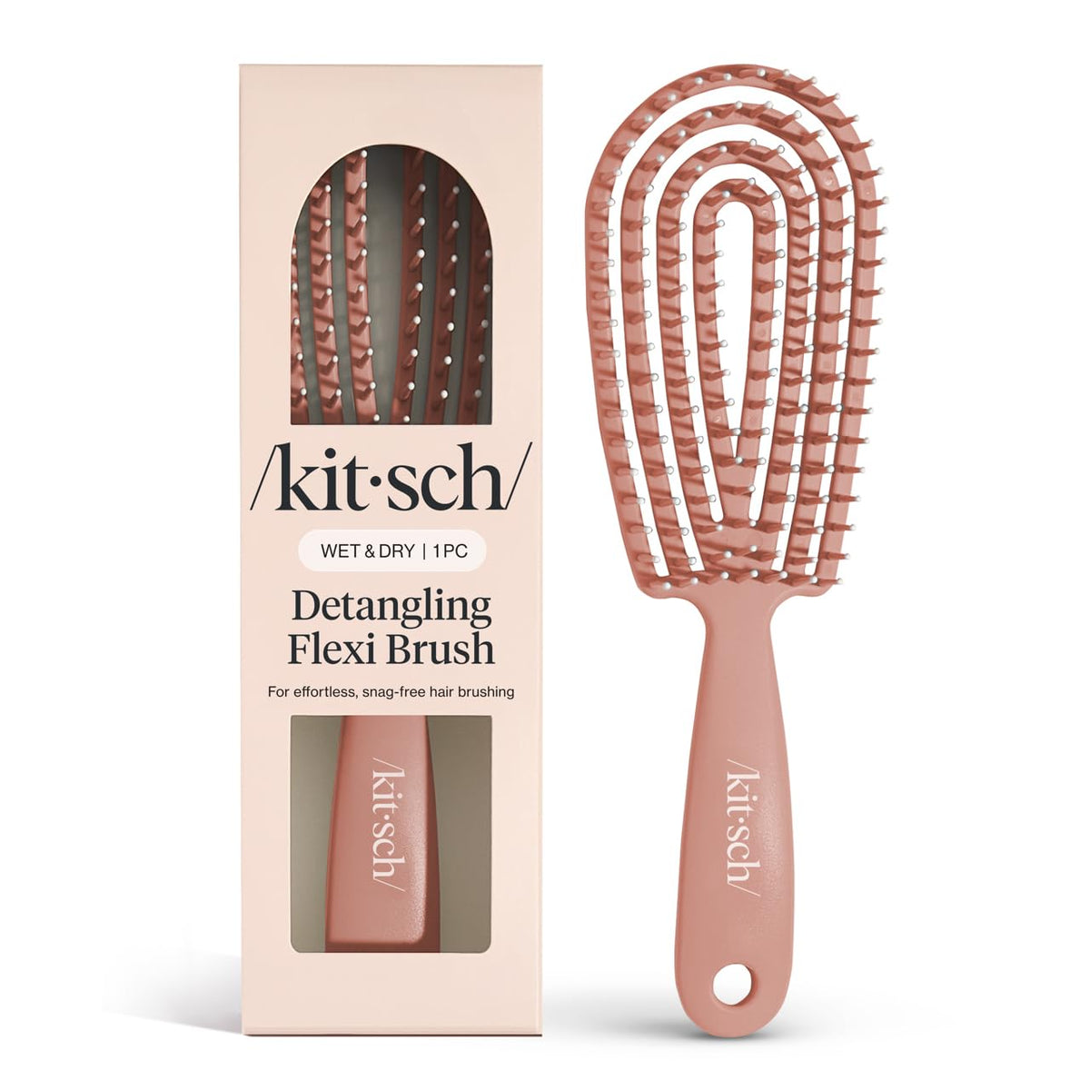 Kitsch Detangler Brush bendable frame for gentle detangling and head-shape adaptation.