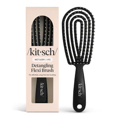 Kitsch Detangler Brush with bendable frame detangles curls gently for smooth results.