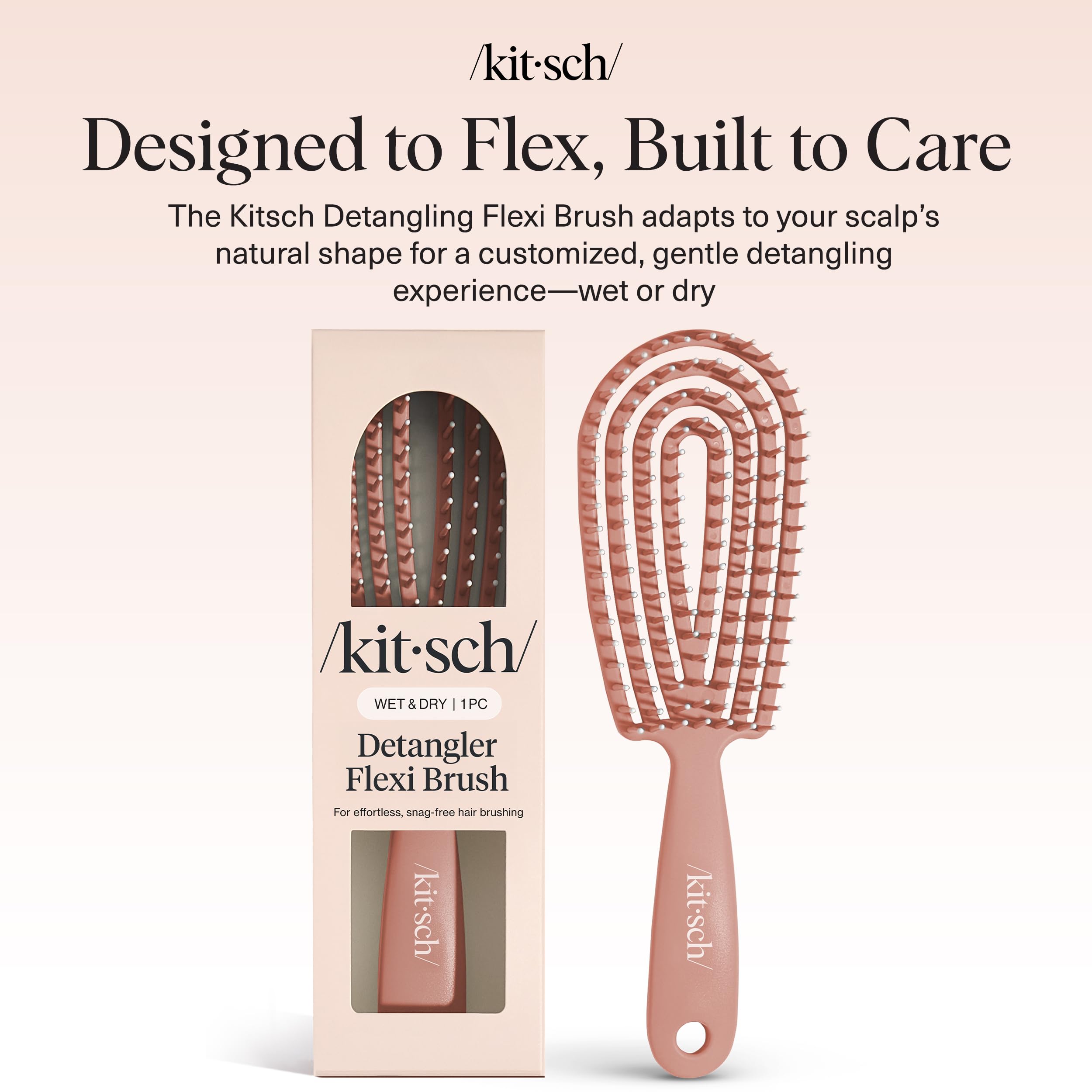 Kitsch Detangler Brush bendable, flexible frame shown in holiday gift-ready packaging.