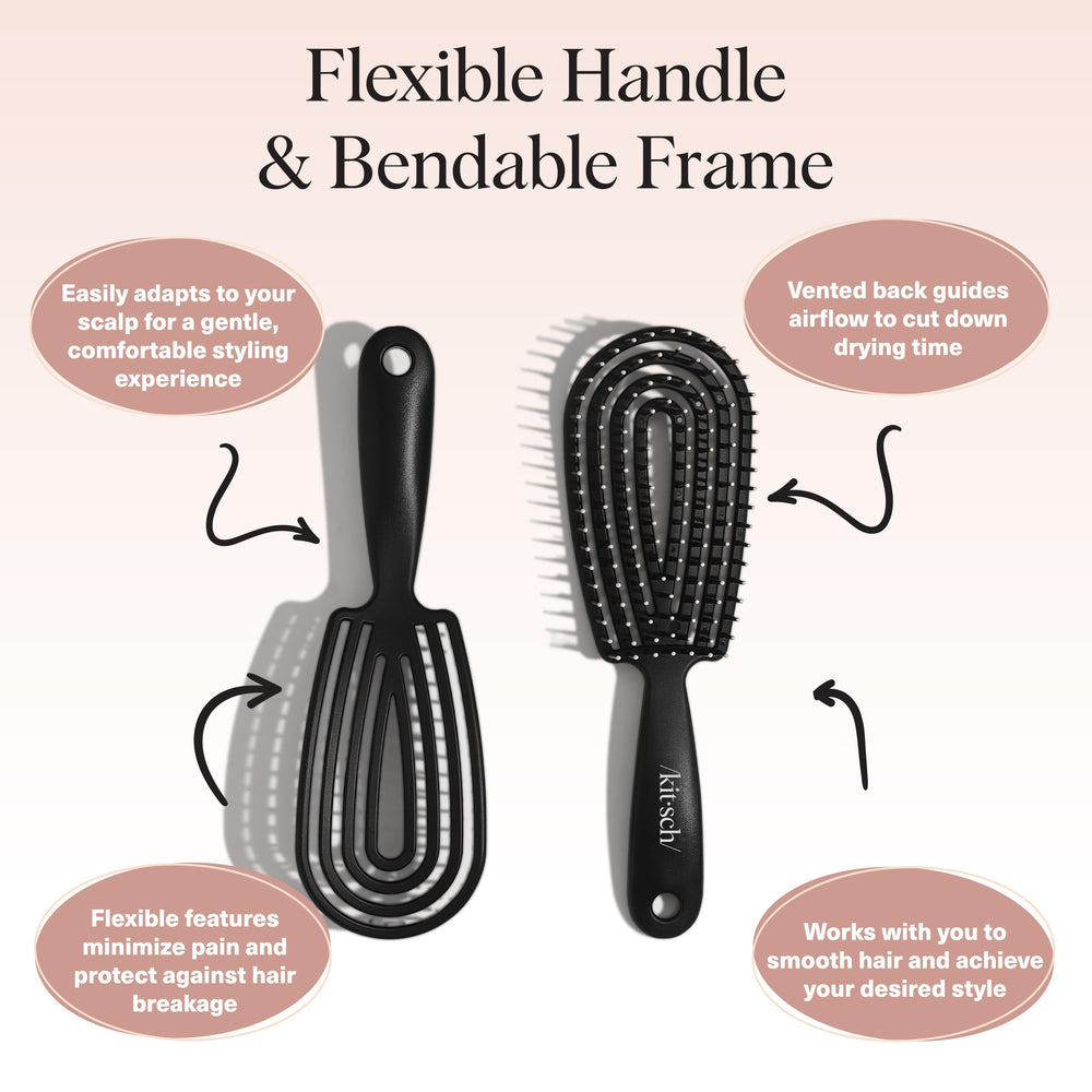 Kitsch Detangler Brush shows scalp massage as bristles glide through strands.