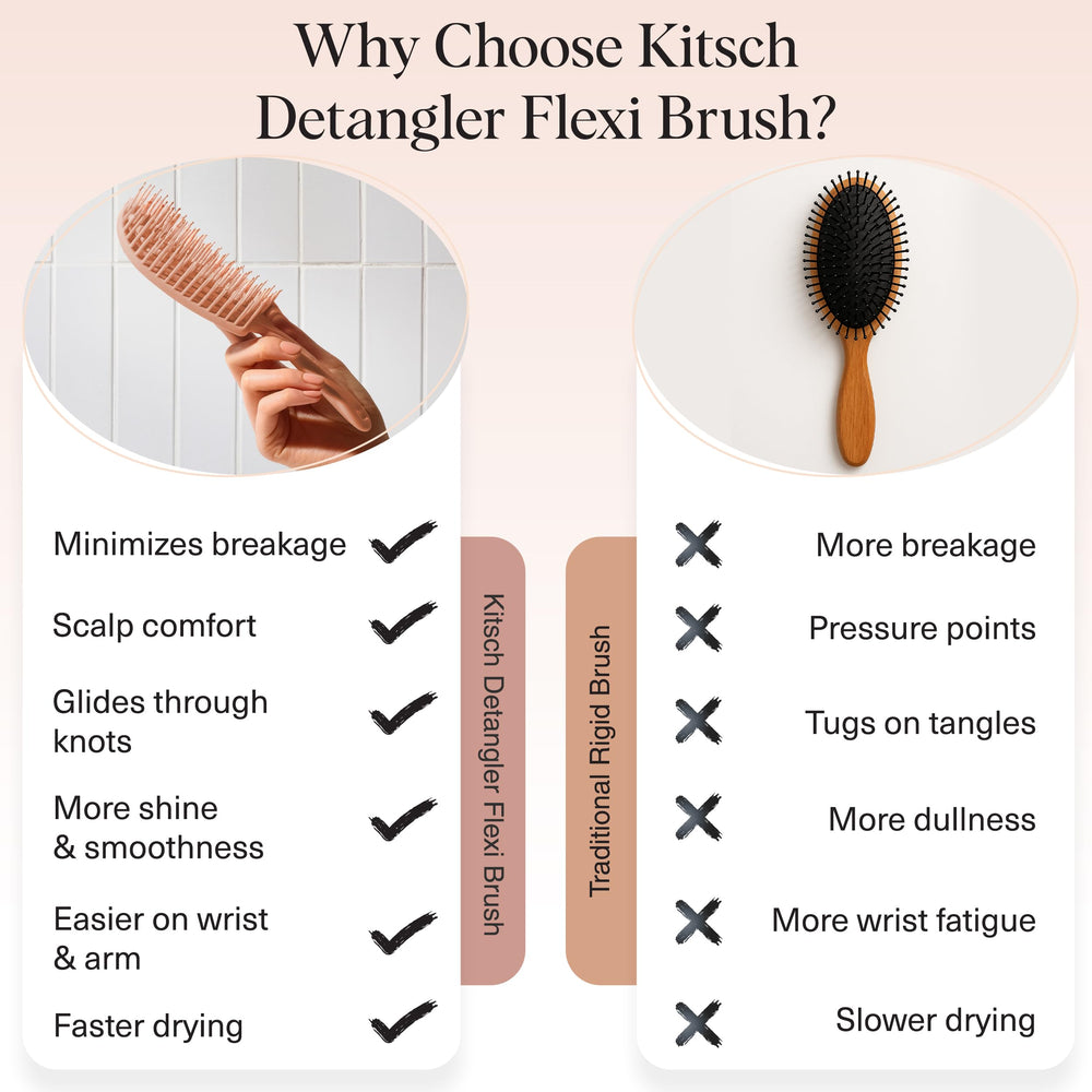 Kitsch Detangler Brush scalp massage bristles promote gentle circulation during detangling.