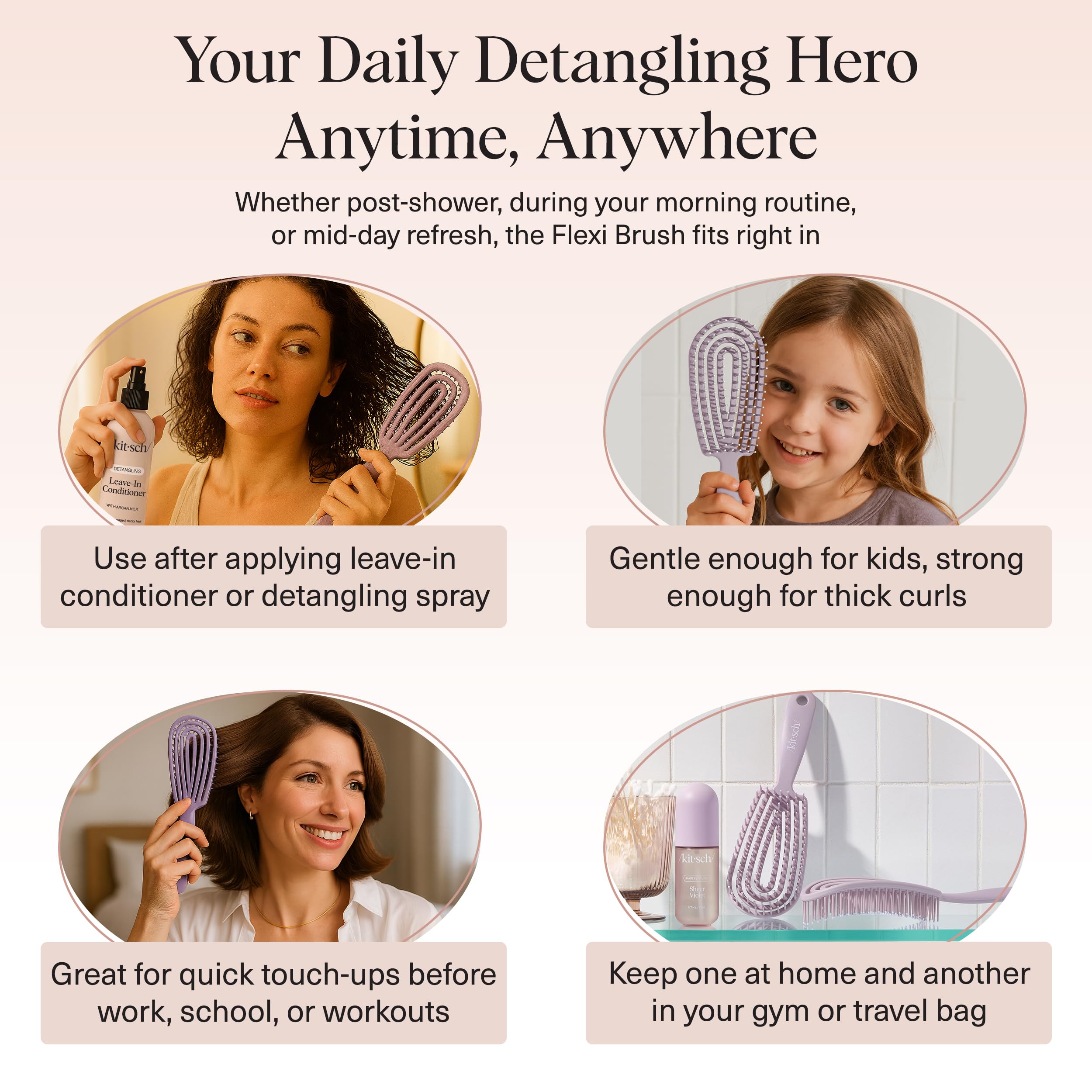Kitsch Detangler Brush travel-size design fits bags for on-the-go care.