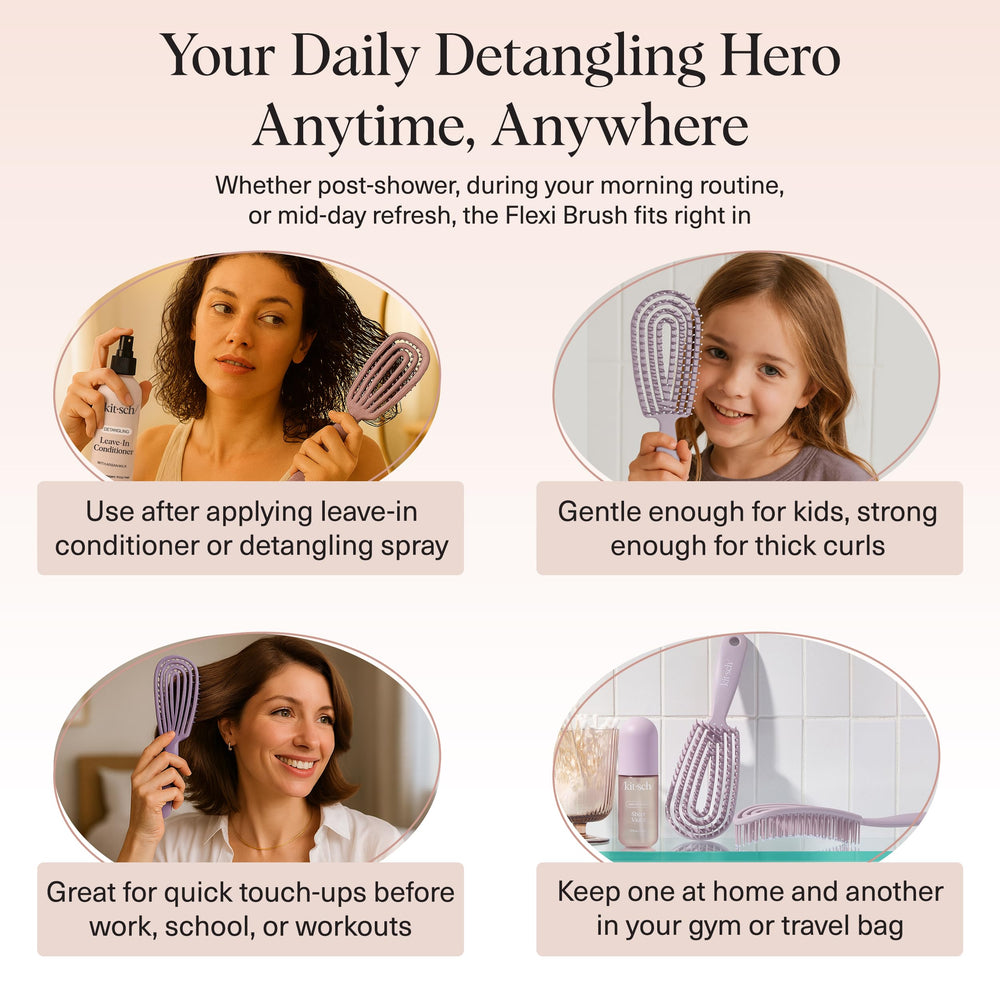 Kitsch Detangler Brush travel-size design fits bags for on-the-go care.