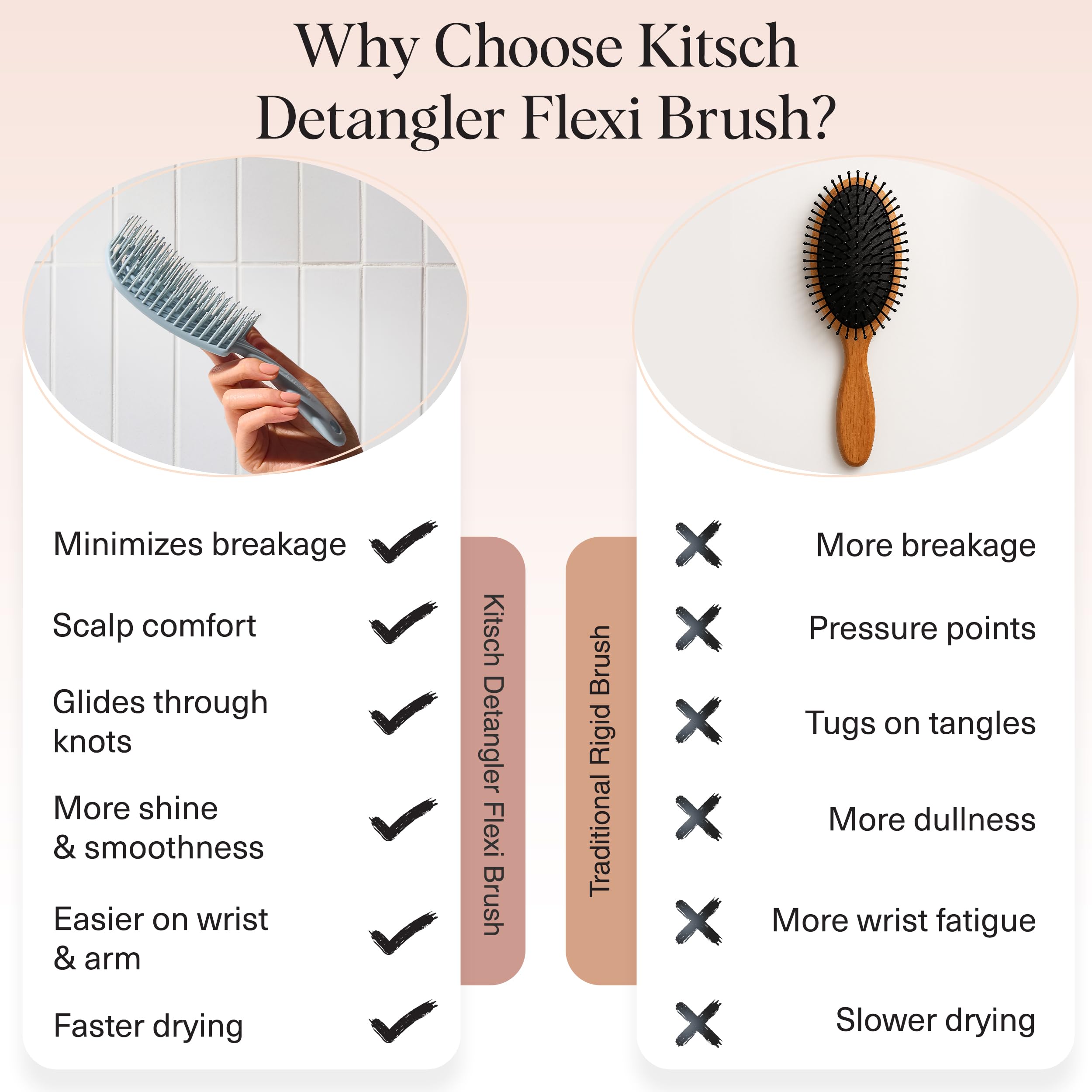 Kitsch Detangler Brush haze blue full brush image demonstrates versatile styling and travel readiness