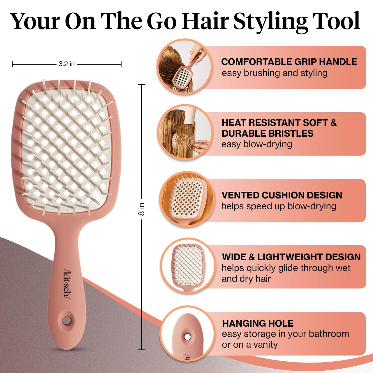 Kitsch detangler bristles glide through knots with minimal pull