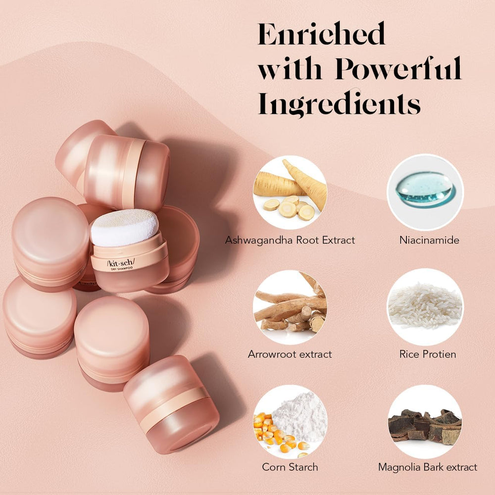 Kitsch dry shampoo powder built-in puff enabling mess-free refresh